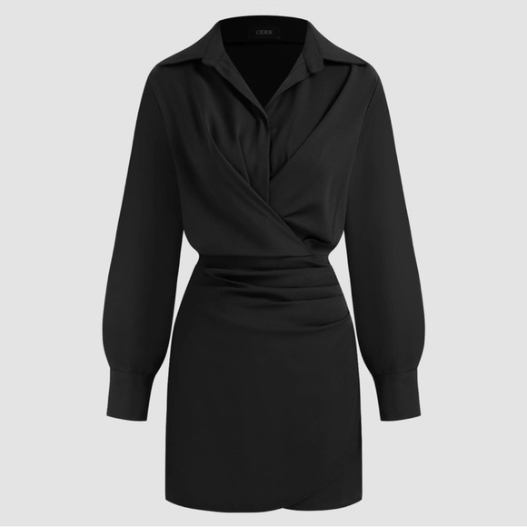 Cider Dresses & Skirts - Cider NWT WOVEN COLLAR SOLID RUCHED MINI SHIRT DRESS